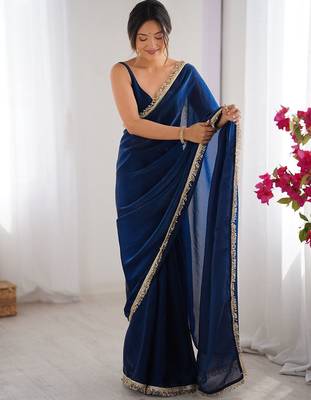 blue sequinned satin saree 1