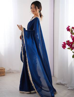 blue sequinned satin saree 2