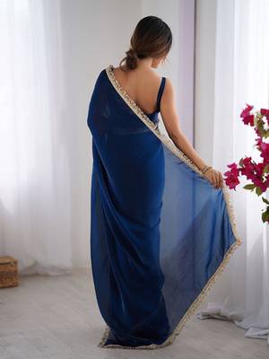 blue sequinned satin saree 3