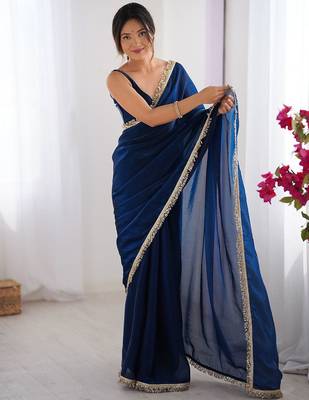 blue sequinned satin saree 4
