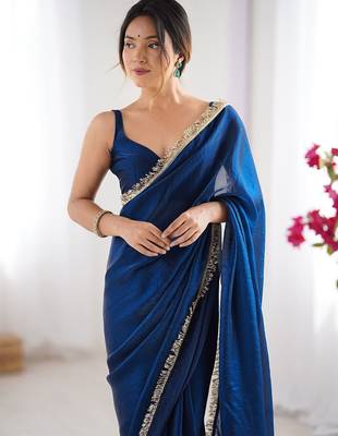 blue sequinned satin saree 5