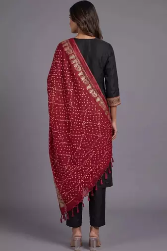 women ethnic motifs embroidered regular mirror work kurta with trousers & with dupatta