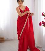 pink satin saree with blouse piece