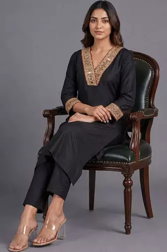 women ethnic motifs embroidered regular mirror work kurta with trousers & with dupatta