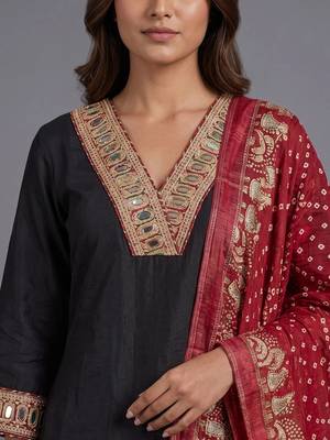 women ethnic motifs embroidered regular mirror work kurta with trousers & with dupatta 7