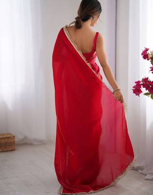 pink satin saree with blouse piece 3