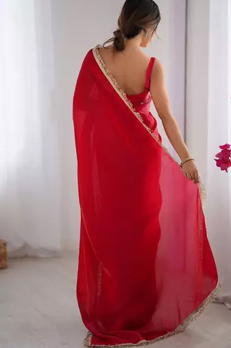 pink satin saree with blouse piece
