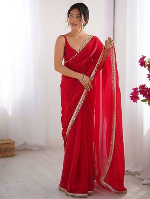 pink satin saree with blouse piece 4