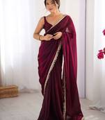 Maroon sequinned satin saree