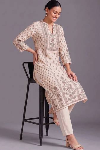 women ethnic motifs printed regular kurta with palazzos