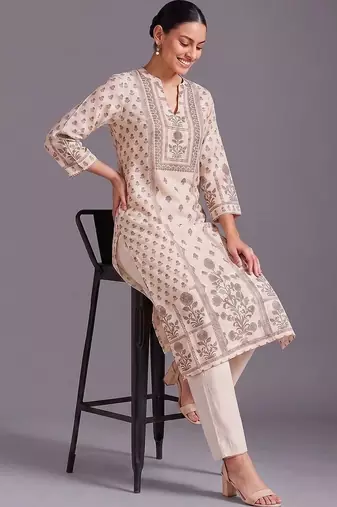 women ethnic motifs printed regular kurta with palazzos