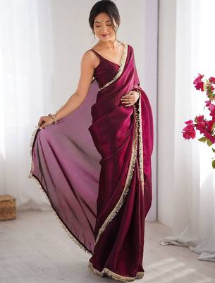 Maroon sequinned satin saree 2