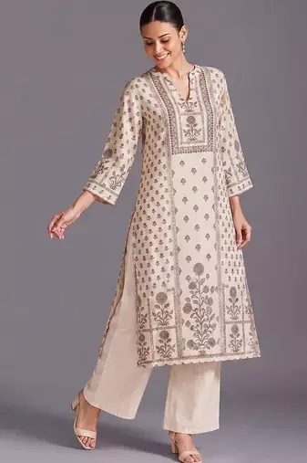 women ethnic motifs printed regular kurta with palazzos