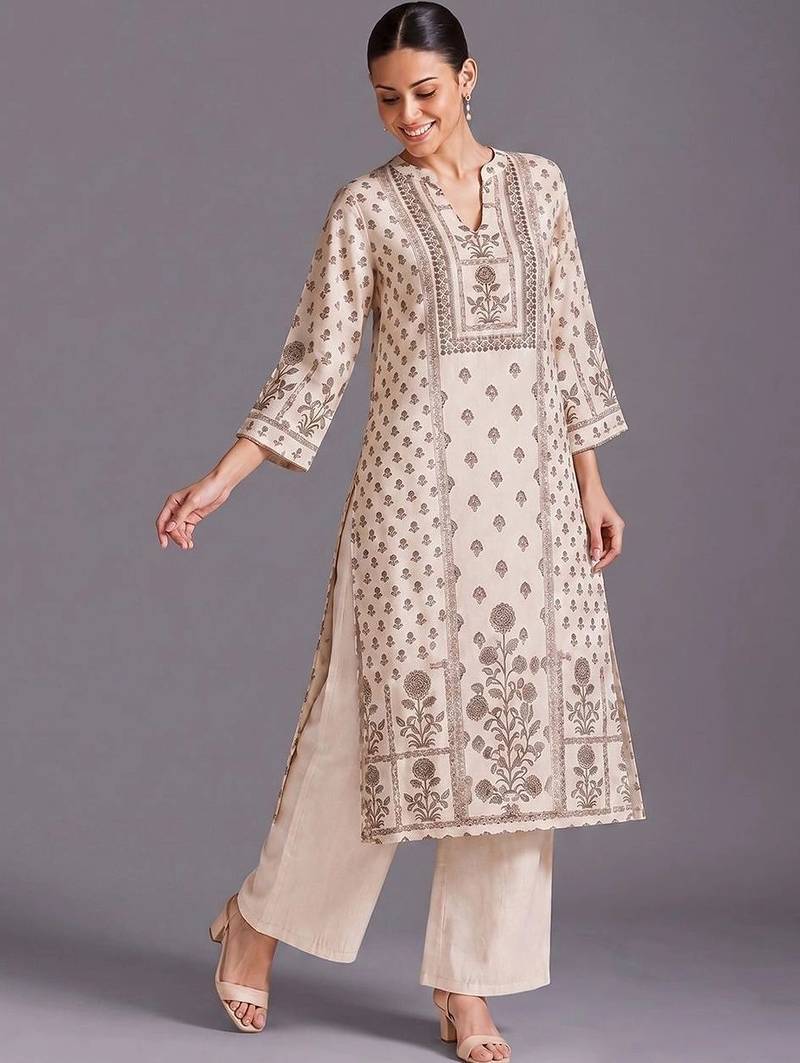 women ethnic motifs printed regular kurta with palazzos