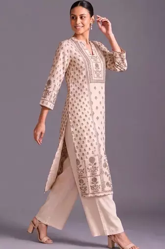 women ethnic motifs printed regular kurta with palazzos