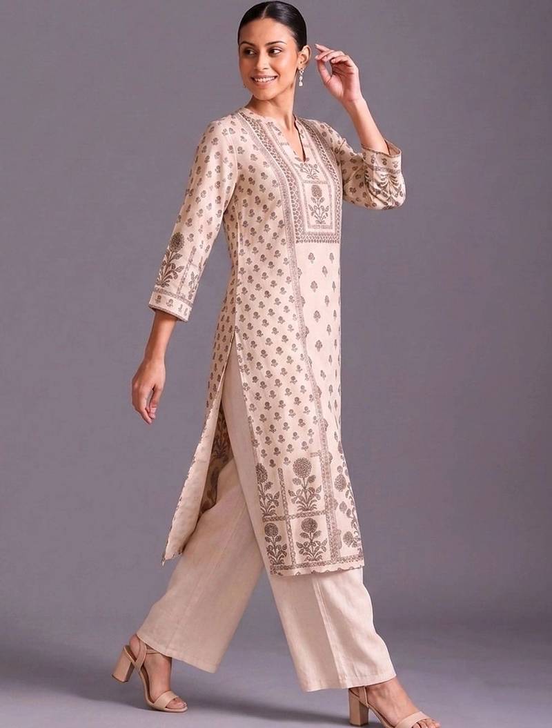 women ethnic motifs printed regular kurta with palazzos
