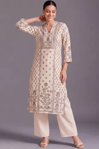women ethnic motifs printed regular kurta with palazzos