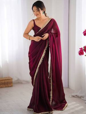 Maroon sequinned satin saree 4