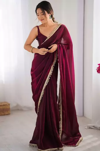 Maroon sequinned satin saree