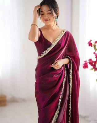 Maroon sequinned satin saree 5