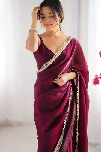 Maroon sequinned satin saree