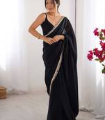 Black satin saree with blouse piece