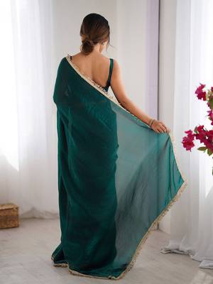 Teal sequinned satin saree 3
