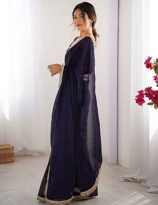 Navy blue sequinned satin saree 2