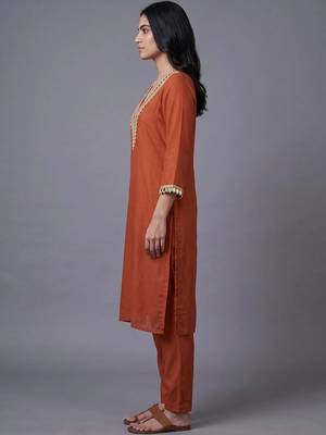 women regular mirror work kurta with trousers 2
