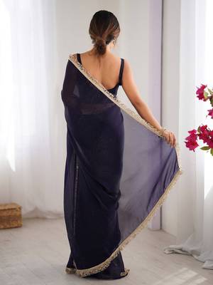 Navy blue sequinned satin saree 3