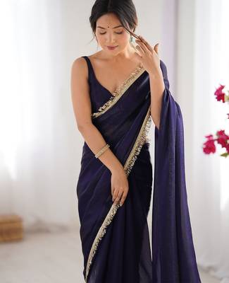 Navy blue sequinned satin saree 5