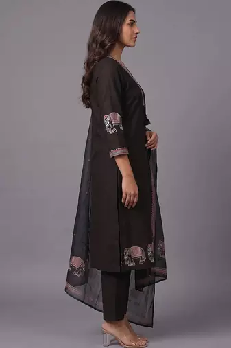 women ethnic motifs embroidered regular thread work kurta with trousers & with dupatta