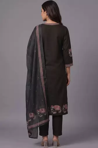 women ethnic motifs embroidered regular thread work kurta with trousers & with dupatta