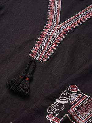 women ethnic motifs embroidered regular thread work kurta with trousers & with dupatta 7