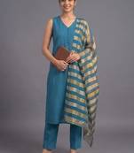 women regular kurta with trousers & with dupatta