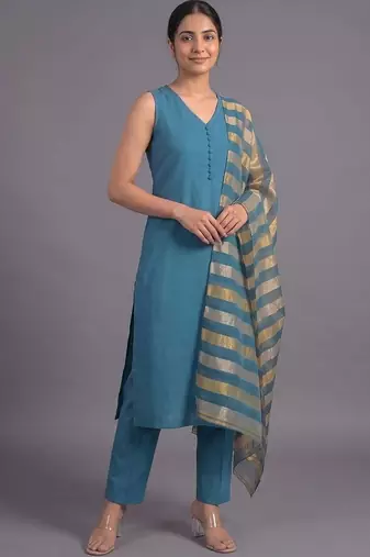 women regular kurta with trousers & with dupatta