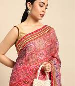 Pink bandhani gotta patti pure chiffon saree