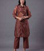 women ethnic motifs embroidered regular thread work chanderi silk kurta & trousers