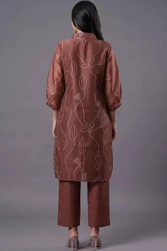 women ethnic motifs embroidered regular thread work chanderi silk kurta & trousers