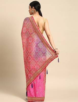 Pink bandhani gotta patti pure chiffon saree 3