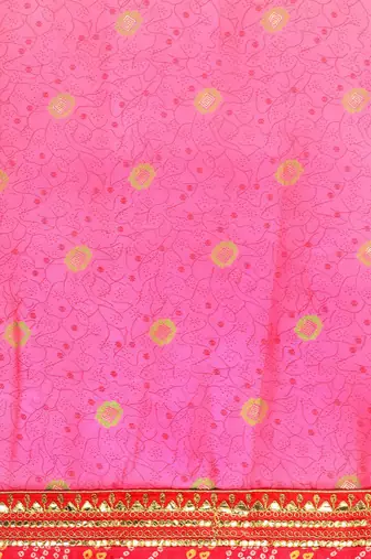 Pink bandhani gotta patti pure chiffon saree