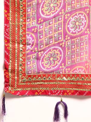 Pink bandhani gotta patti pure chiffon saree 5