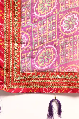 Pink bandhani gotta patti pure chiffon saree