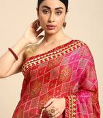 red bandhani gotta patti pure chiffon saree