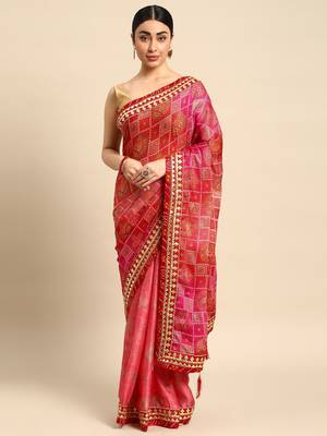red bandhani gotta patti pure chiffon saree 2