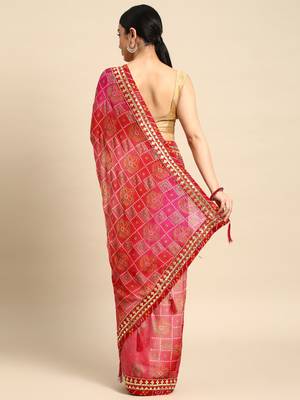 red bandhani gotta patti pure chiffon saree 3