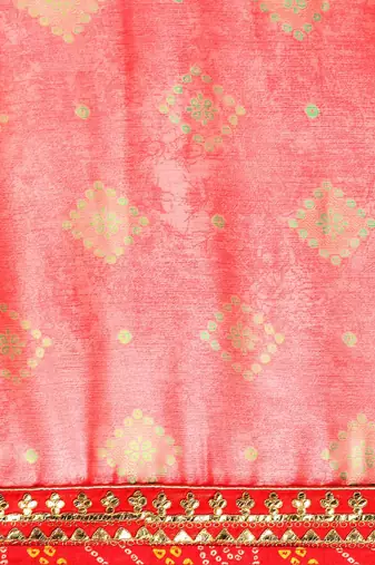 red bandhani gotta patti pure chiffon saree