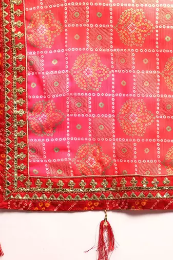 red bandhani gotta patti pure chiffon saree