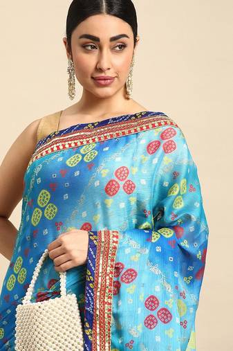 Blue bandhani gotta patti pure chiffon saree