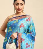 Blue bandhani gotta patti pure chiffon saree